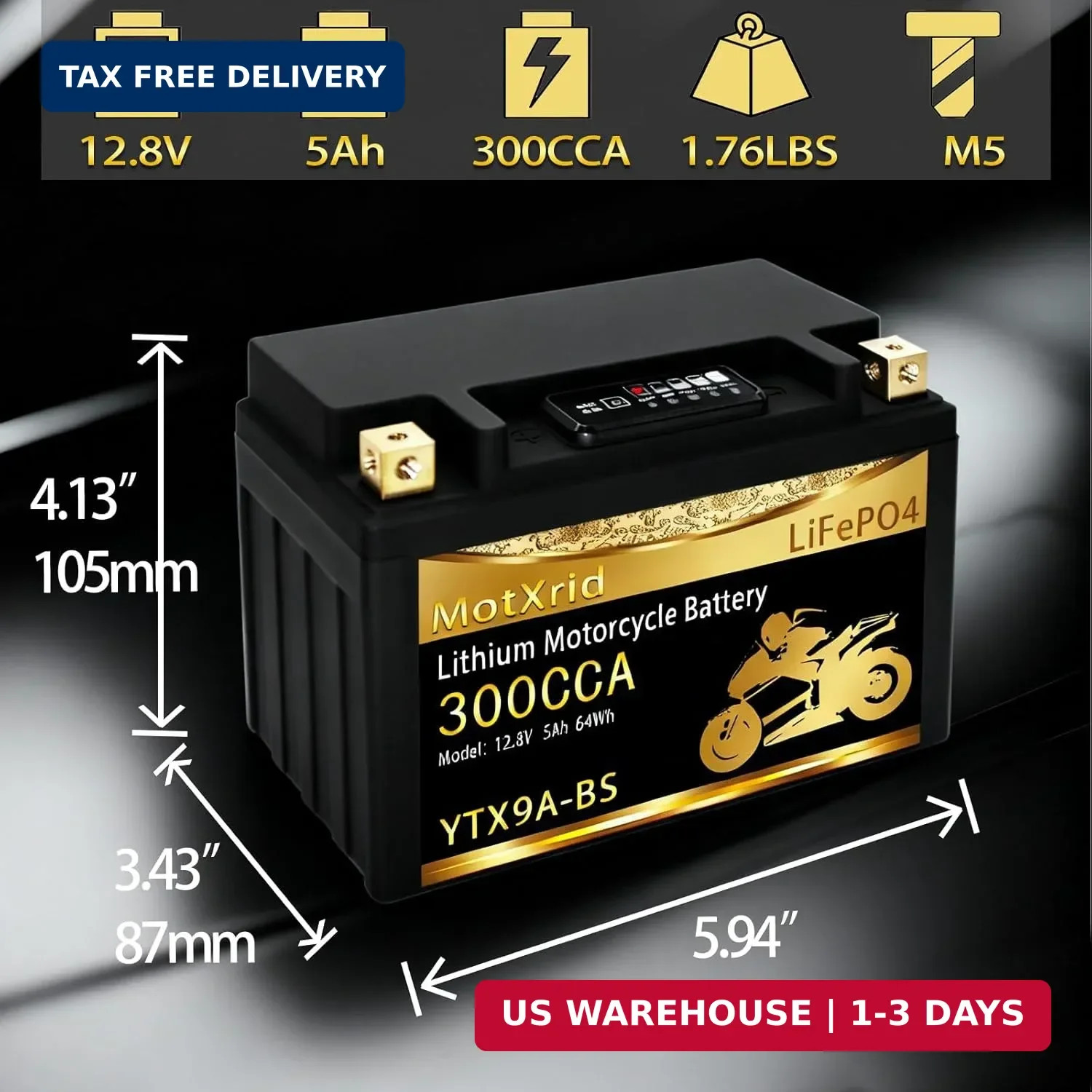 YTX9A-BS lithium motorcycle battery, good substitute for YTX7A-BS/YTX9-BS/YTZ10S
