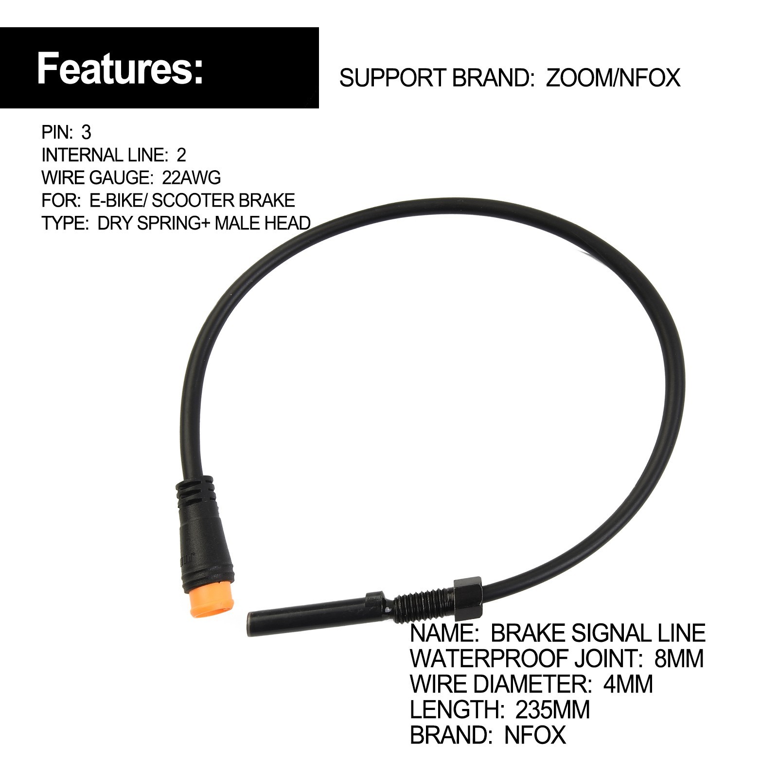 Ebike Induction Wire 21cm Black Plastic+Steel Signal Cable Single Male