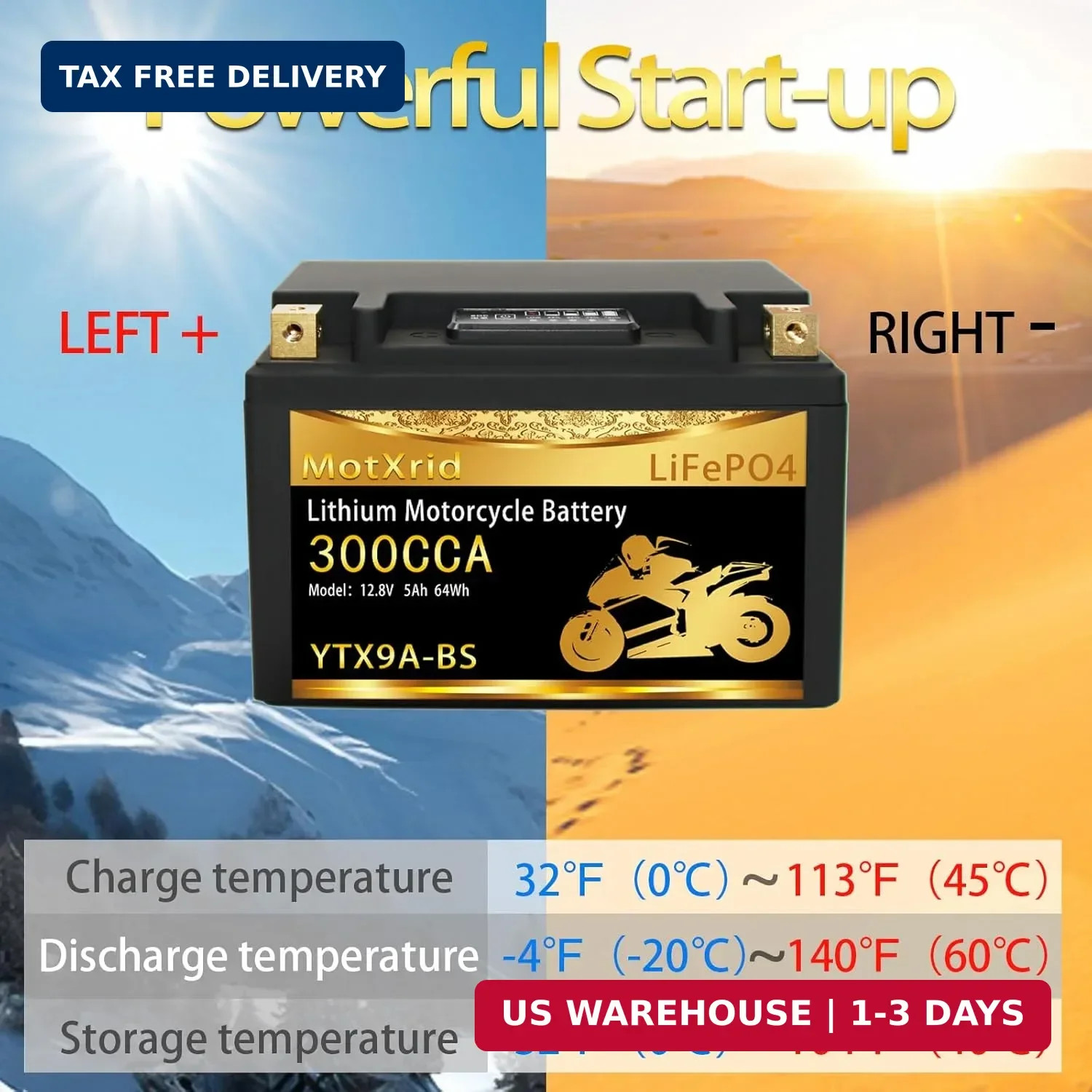 YTX9A-BS lithium motorcycle battery, good substitute for YTX7A-BS/YTX9-BS/YTZ10S