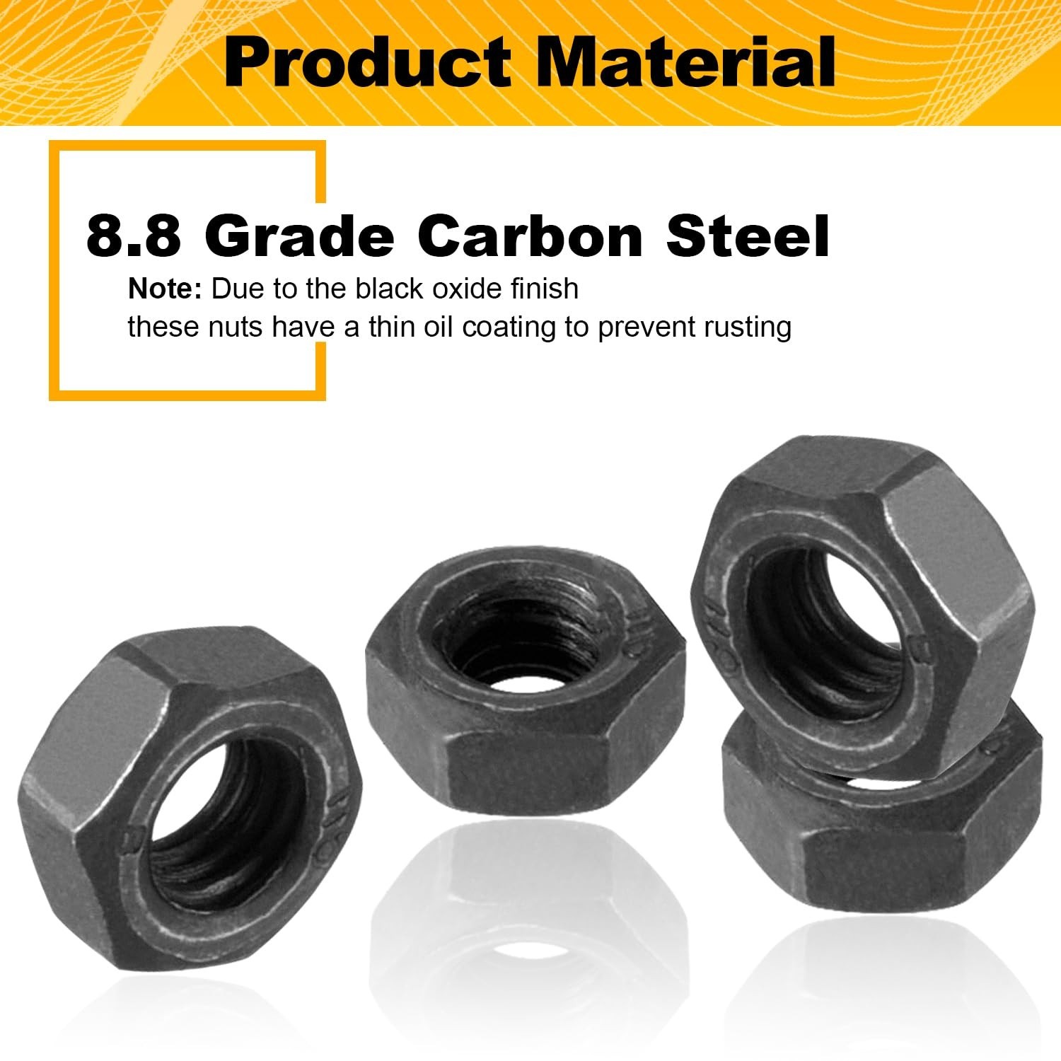 100pcs M6-1mm Hex Nuts, Carbon Steel, Black Oxide, M6 x 1.00mm Hex Drive, Gra…