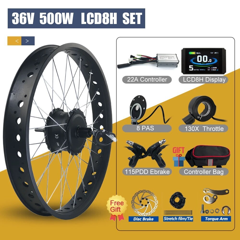 Snow E-bike Conversion Kit 20/26in 36V 48V 500W Rear Cassette Hub Motor Wheel