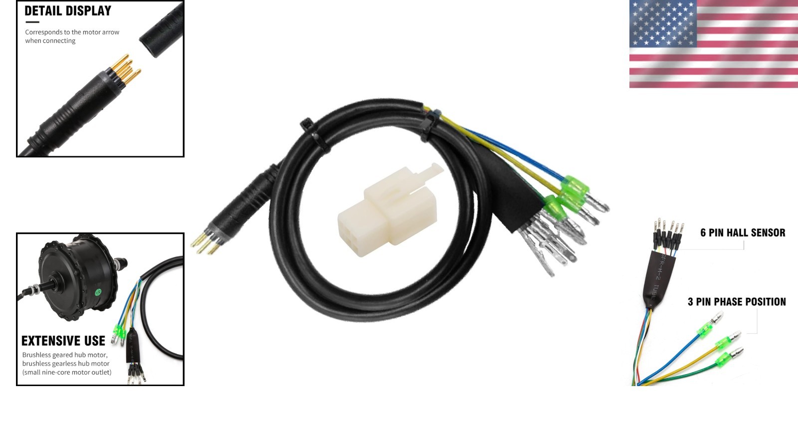 9 Pin 60cm Ebike Motor Cable Male Connector