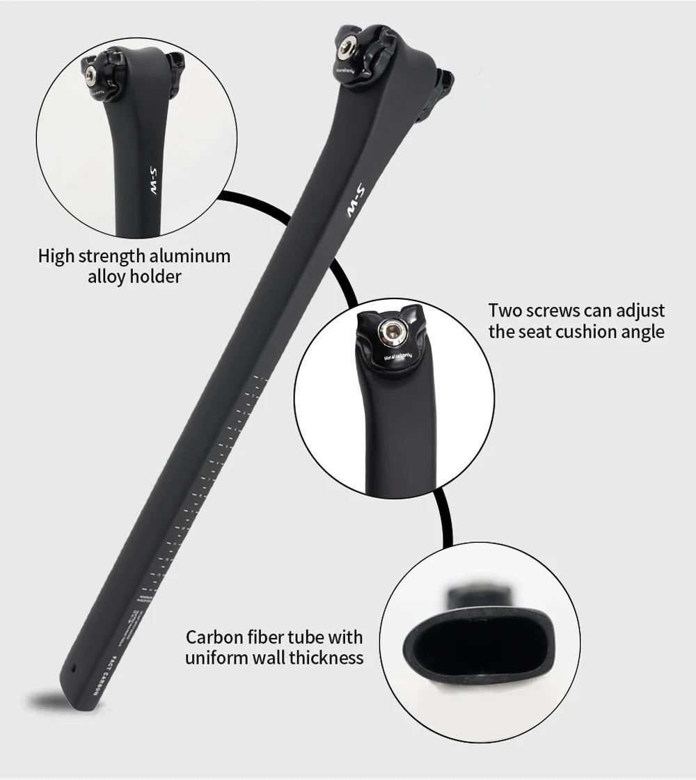 D-Shaped Matte Carbon Fiber Bicycle Seatpost 0mm Offset 300mm 380mm Length