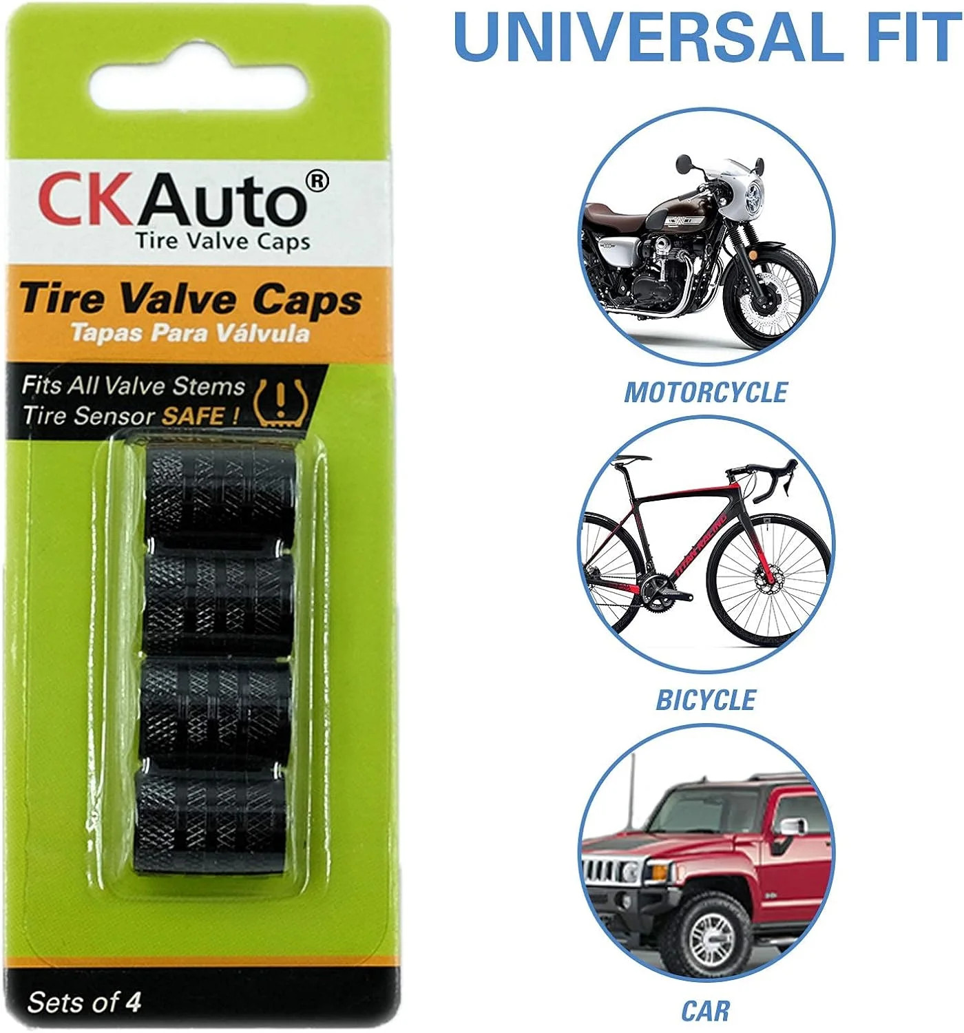 Tire Valve Stem Caps, Black, 4 pcs/Pack, Anodized Aluminum Tire Valve Cap