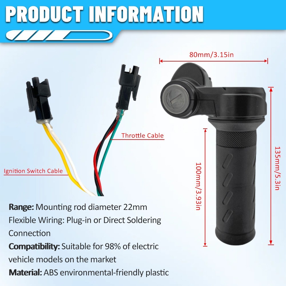 Ebike Full Twist Throttle Grip with 2 Keys Compatible Fit for Ridstar Q20 E-Bike
