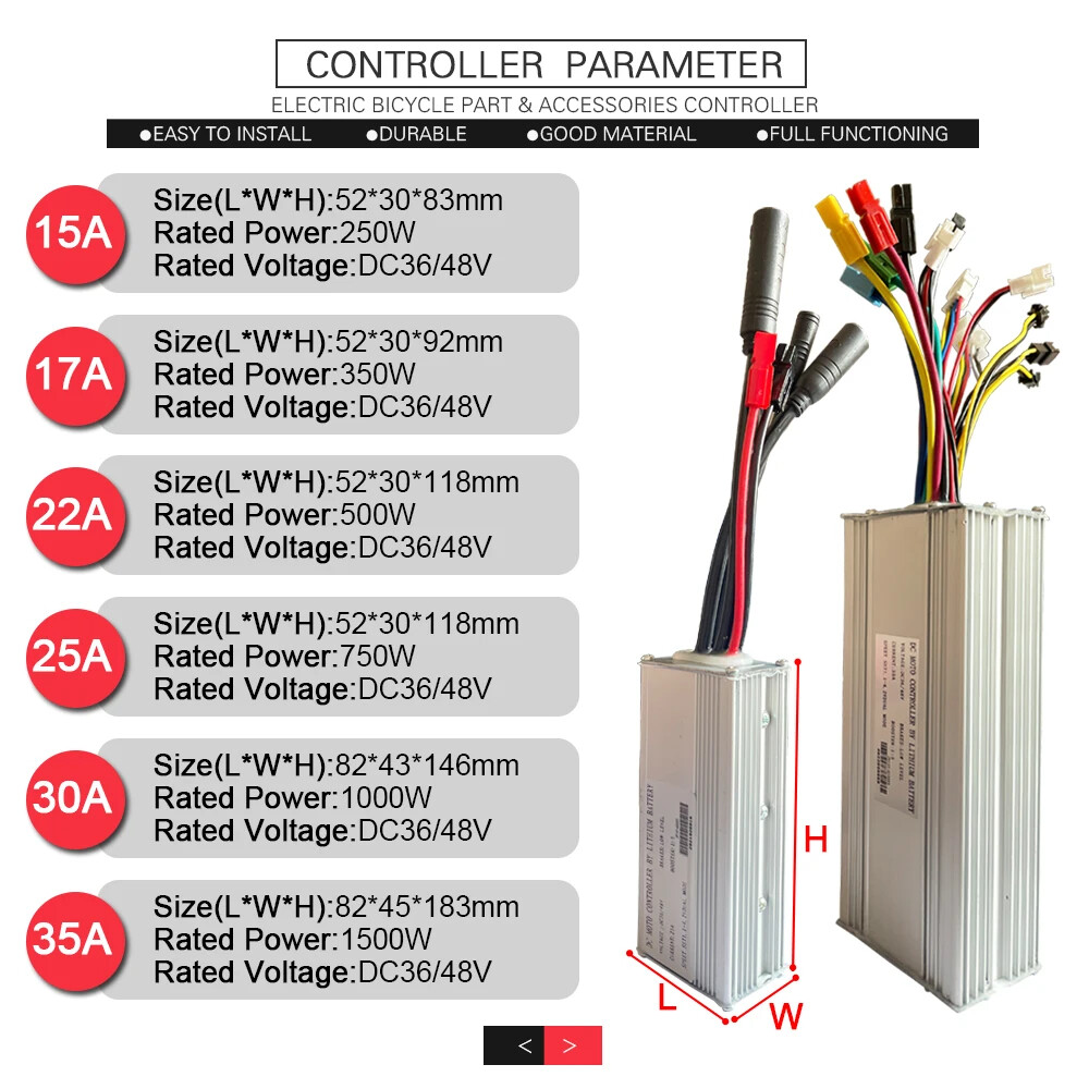 Ebike Controller 36V 48V 250W-1500W Waterproof Plug 15A/17A/22A/25A/30A/35A