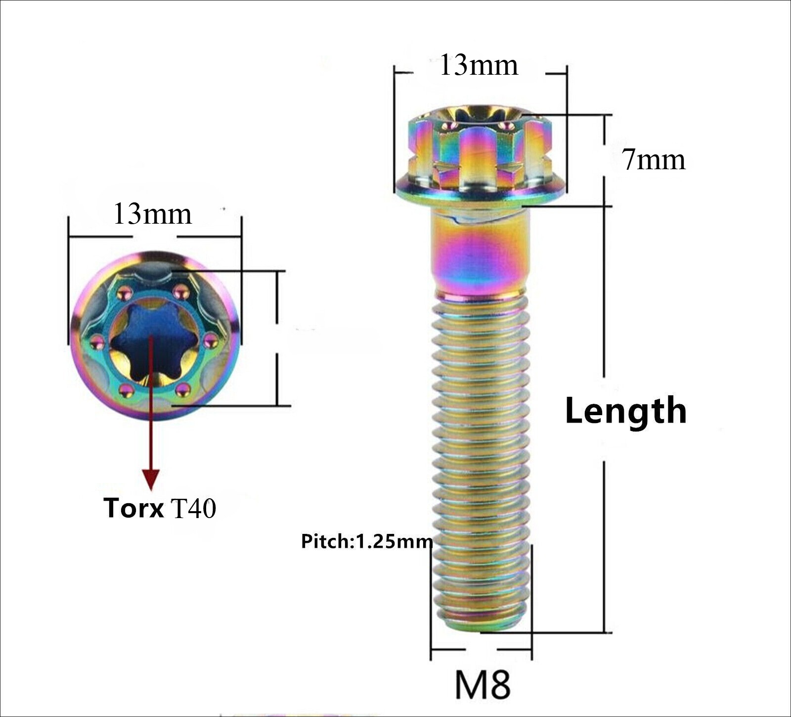 Titanium Bolts M8x1.25 Flange Fancy Head Torx Screw 20 25 30 35 40 45 50 55mm