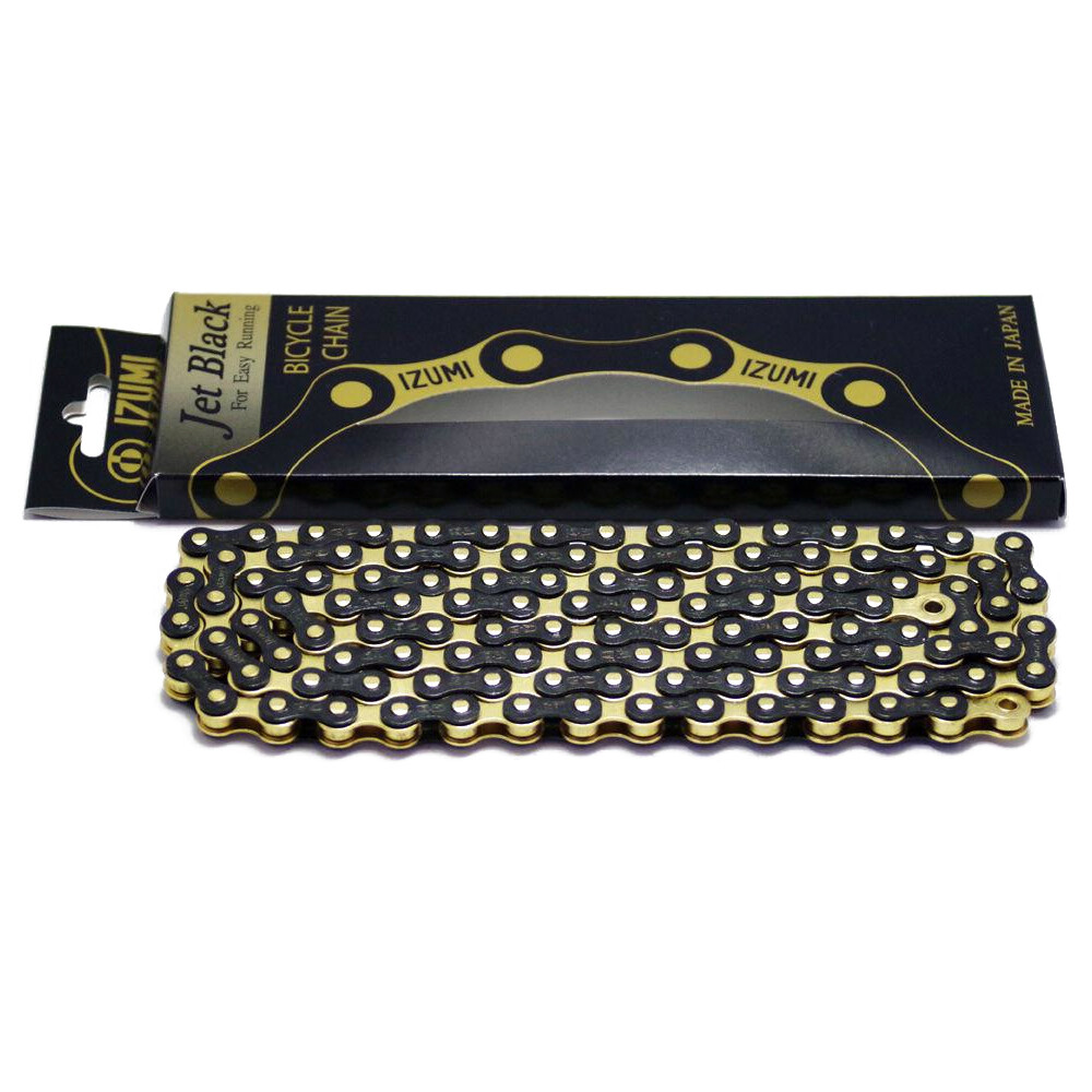 Izumi Jet Black Track Chain 1/8″ Black + Gold Links & Pins 116L Fixed Gear Bike