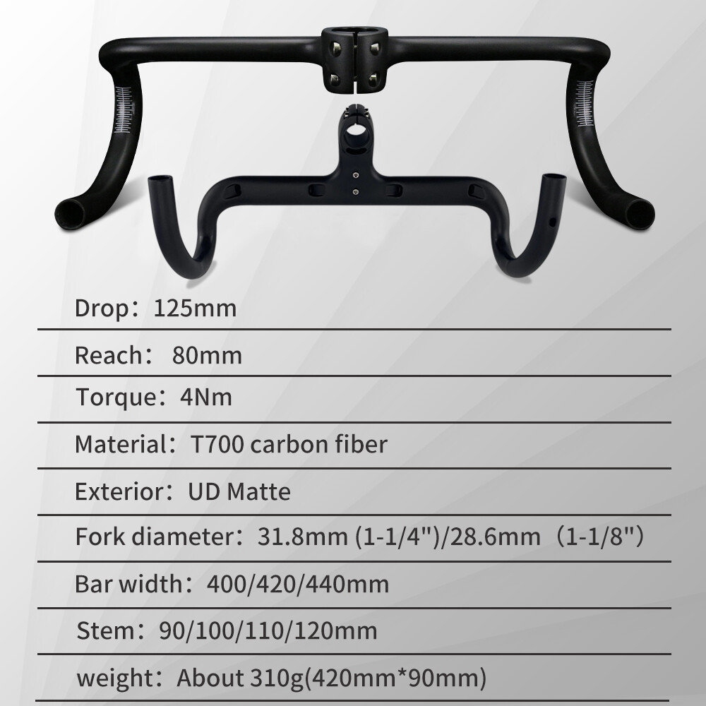 Road Bicycle Integrated Handlebar Stem OD2 31.8 28.6 Carbon Drop Handle Bar 400
