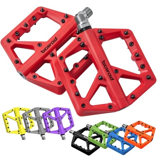 MTB Pedals Large Mountain Bike Pedals, Lightweight Nylon Fiber Composite Red