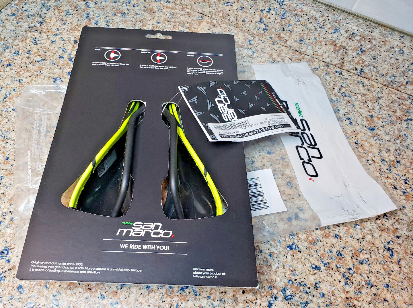 NEW Selle San Marco Concor 225g Supercomfrt Dynamic Saddle Wide YELLOY 270MW001Y