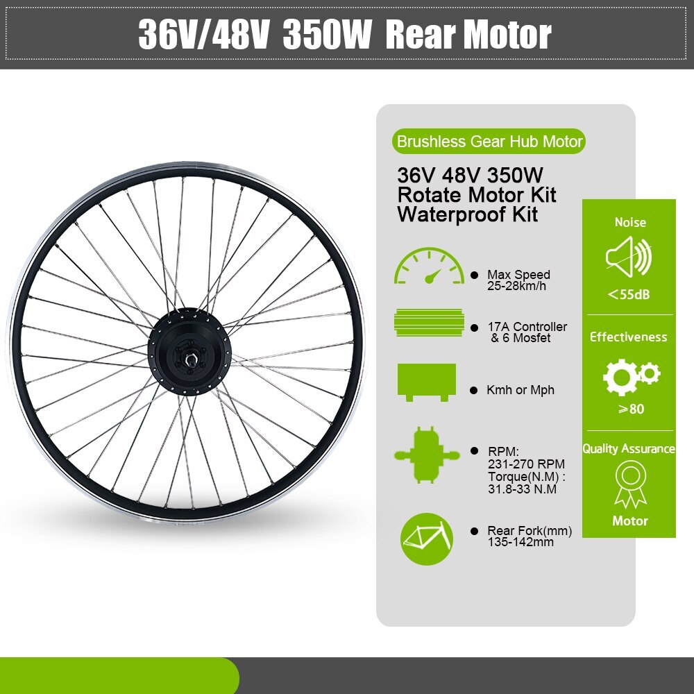 Electric Bike Motor Conversion Kit 36V 48V 350W Rear Rotate Wheel Motor Wheel