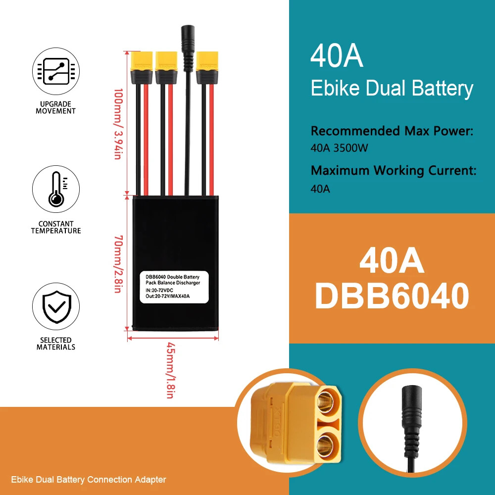 E-bike Dual Battery Connection Adapter Switcher Lncrease 20V-72V 20A/30A/40A