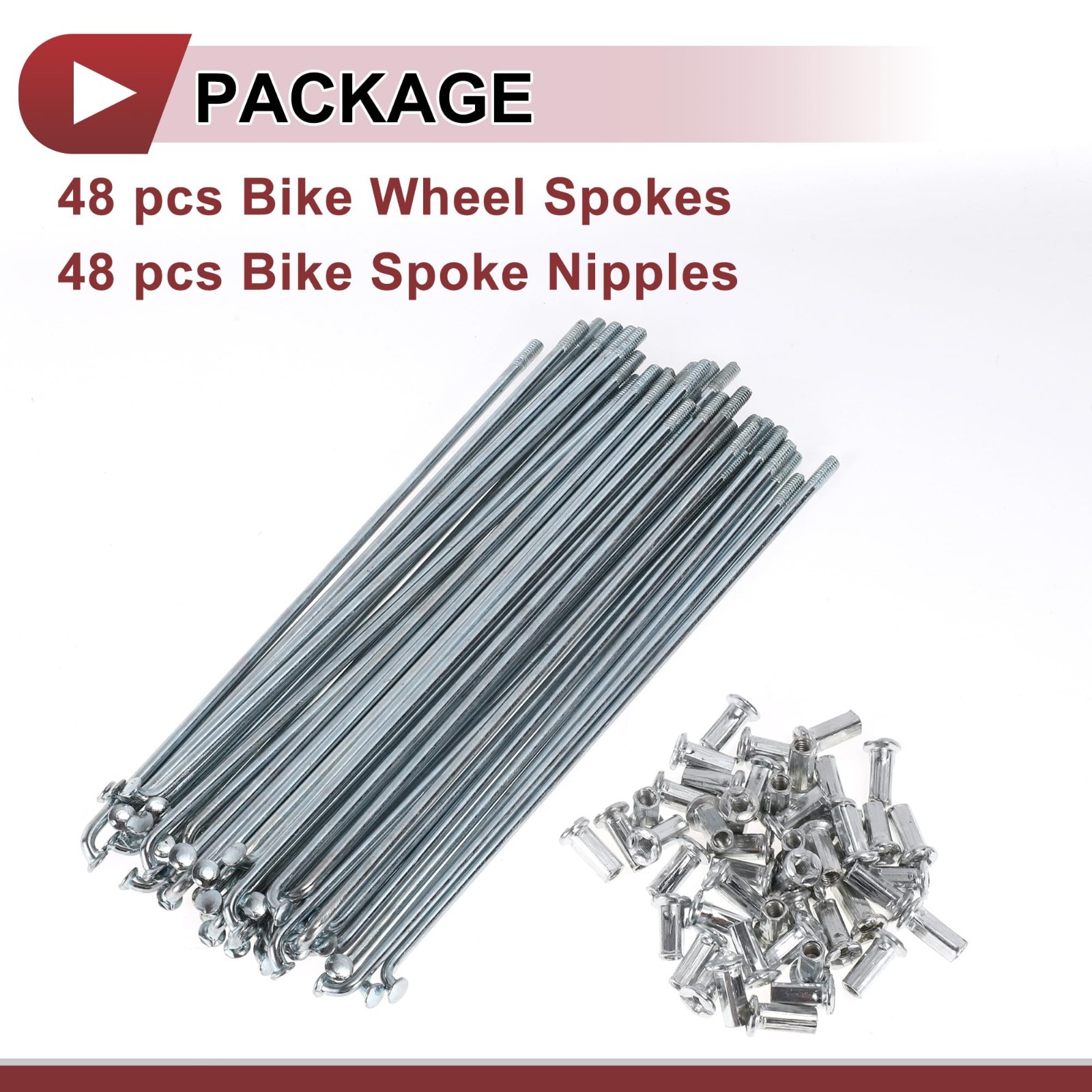 48 Set 10G Bicycle Spokes – J Bend Carbon Steel Galvanized Wheel Spokes Silver T