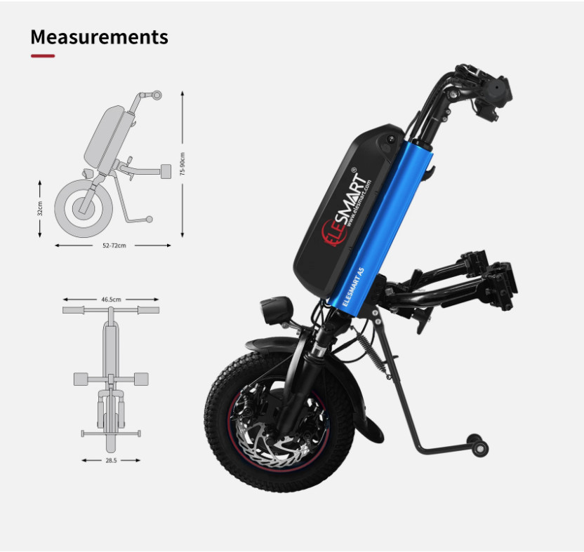 12Inch A5 Suspension Wheelchair Attachment Electric Handcycle 250W 500W 17.5AH