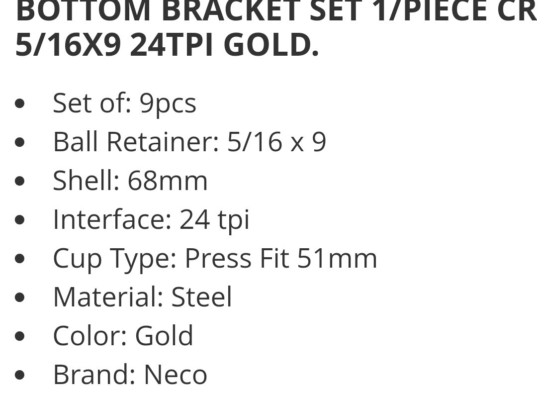 BICYCLE BOTTOM BRACKET SET 1 PIECE CRANKS, 5/16×7 24TPI, CUP TYPE PRESS IN 51MM