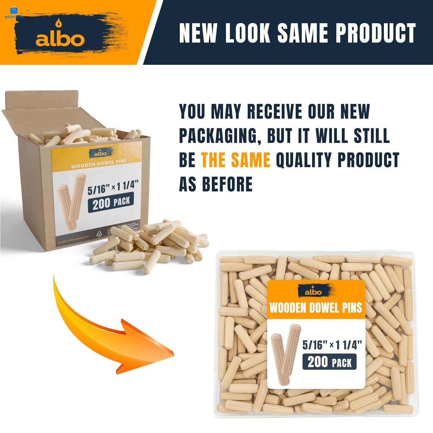 ALBO Wooden Dowel Pins 5/16 x 1 1/4 inch Fluted Wood x 1 1/4- 200Pcs