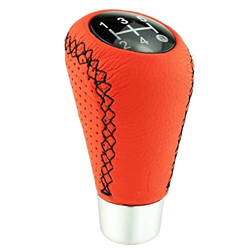 5 Speed Shift Knob, Leather Gear Shifter Knob Alloy Shifting Lever Head Red