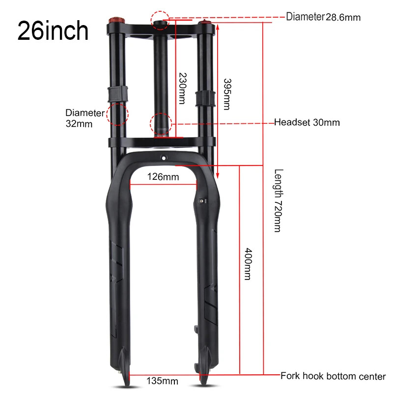 Double Shoulder Snow Fat Bike MTB Bicycle Air Suspension Fork Straight Tube