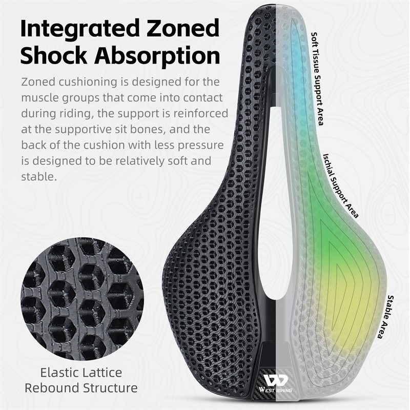 WEST BIKING 3D Printed Nylon Bicycle Saddle Cr-Mo Steel Bow Bike Seat Cushion