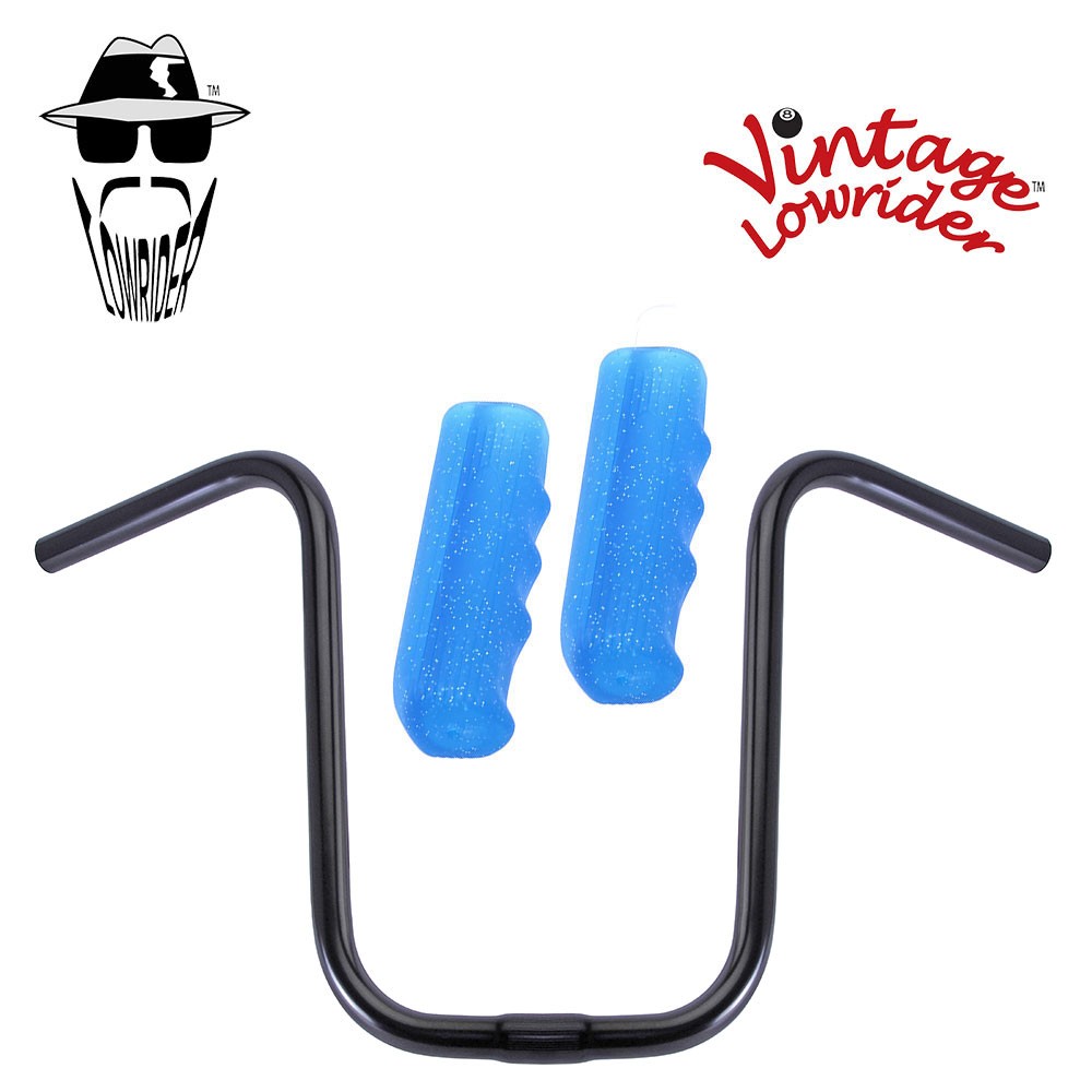 Original Lowrider 13″ 25.4 U Handlebar Black Custom 120mm Grips Sparkle/Blue