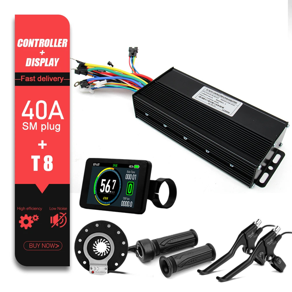 Ebike Sine Wave Controller 40A Three-Mode 36/48/52V with S866 LCD Color Display