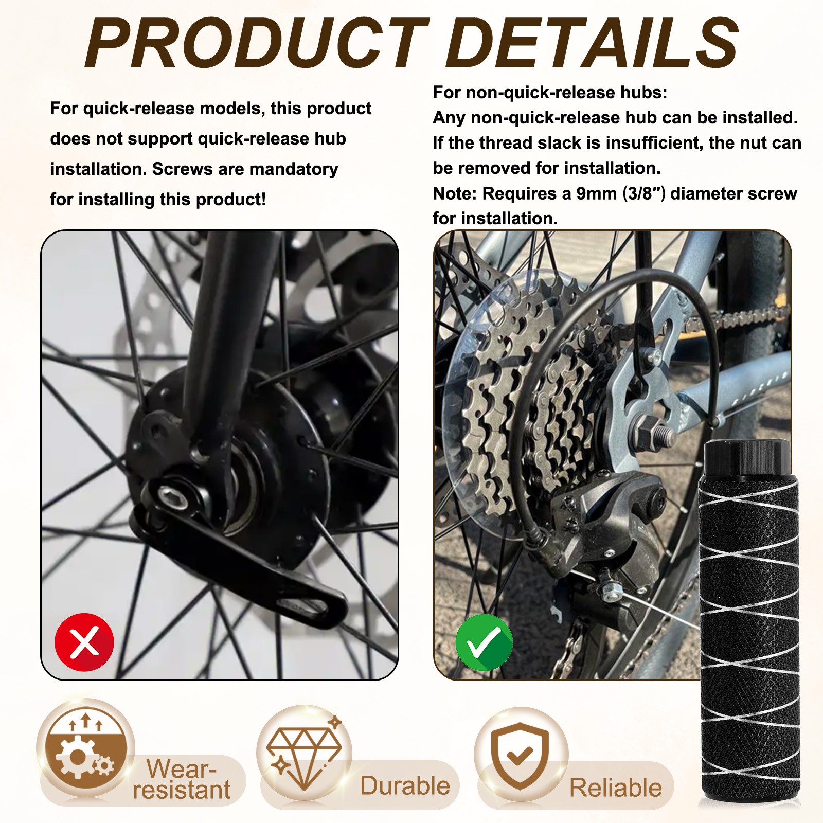 2 Pack Aluminum Alloy Bike Pegs Anti-Skid Fit 3/8 Inch with Thin Line Dark Black