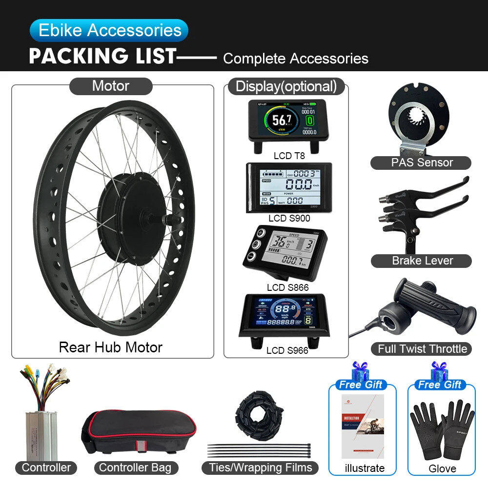 Snow E-bike Conversion Kit 48V 1000W Rear Rotate Hub Motor Wheel 170/190mm