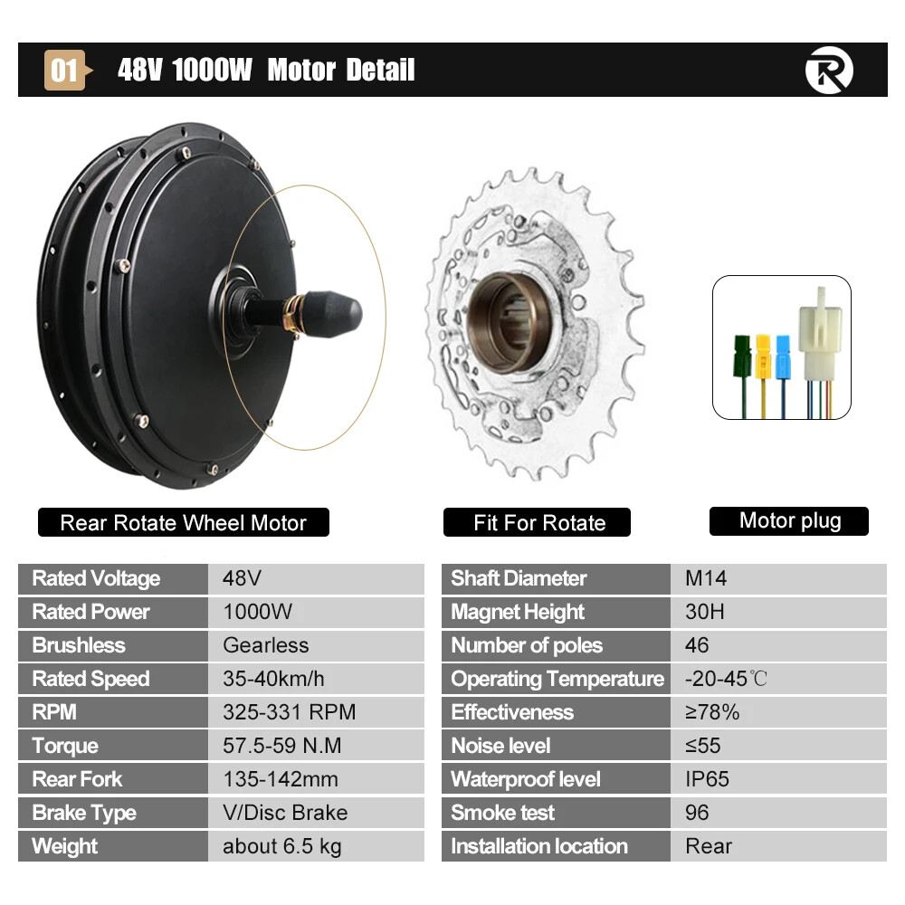 48V 1000W Electric Bicycle 20-29inch 700C Front Rear Hub Motor Wheel Kit
