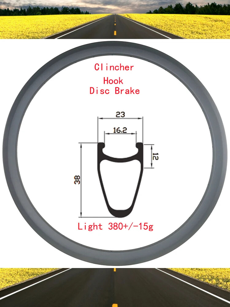 700C 38X23mm Road Bike Disc Brake Clincher Carbon Rim UD 3K 12K Matte/Glossy