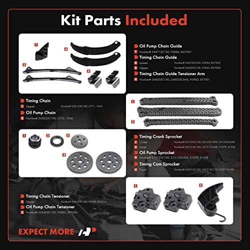Engine Timing Chain Kit W/Tensioner & Guide—DoHC, 6Cyl 3.3L 3.5L 3.8L