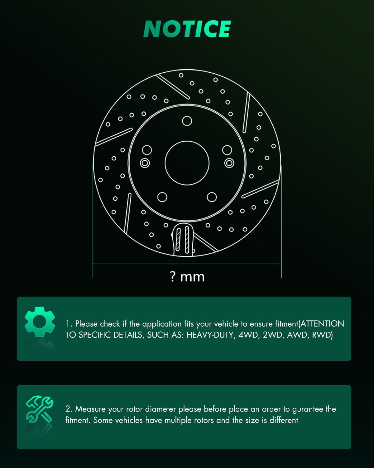 Scitoo 2Pcs Rear Slotted Brake Rotors Brakes Kit Fit For 2007-2009 For Hyundai