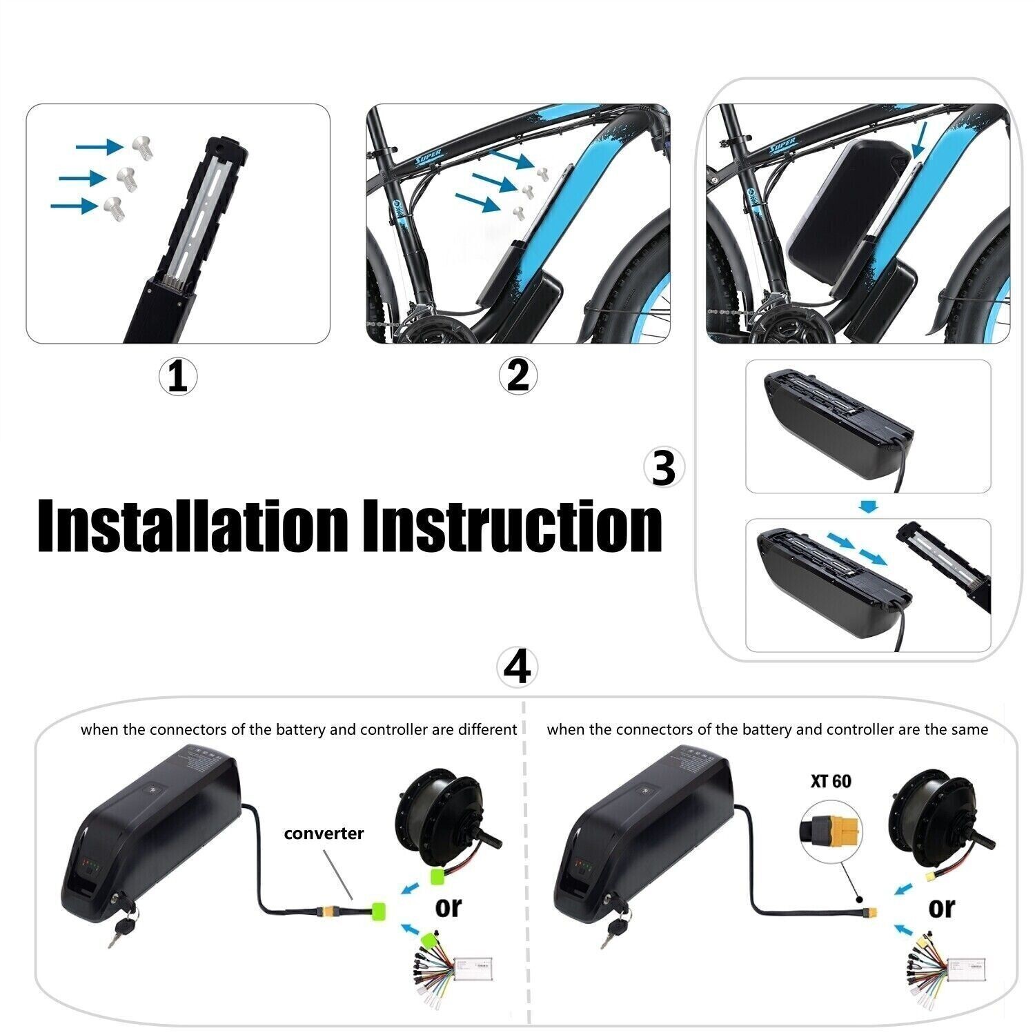 48V Ebike Battery 5-Pin for 200W ~ 1500W Electric Bike Bicycle Motor & 40A BMS