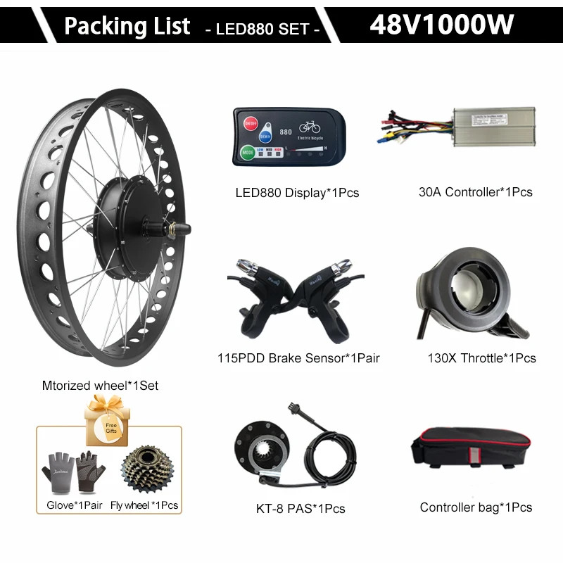 Electric Bicycle Conversion Kit 48V 1000W Rear Cassette 20/24/26er*4.0″