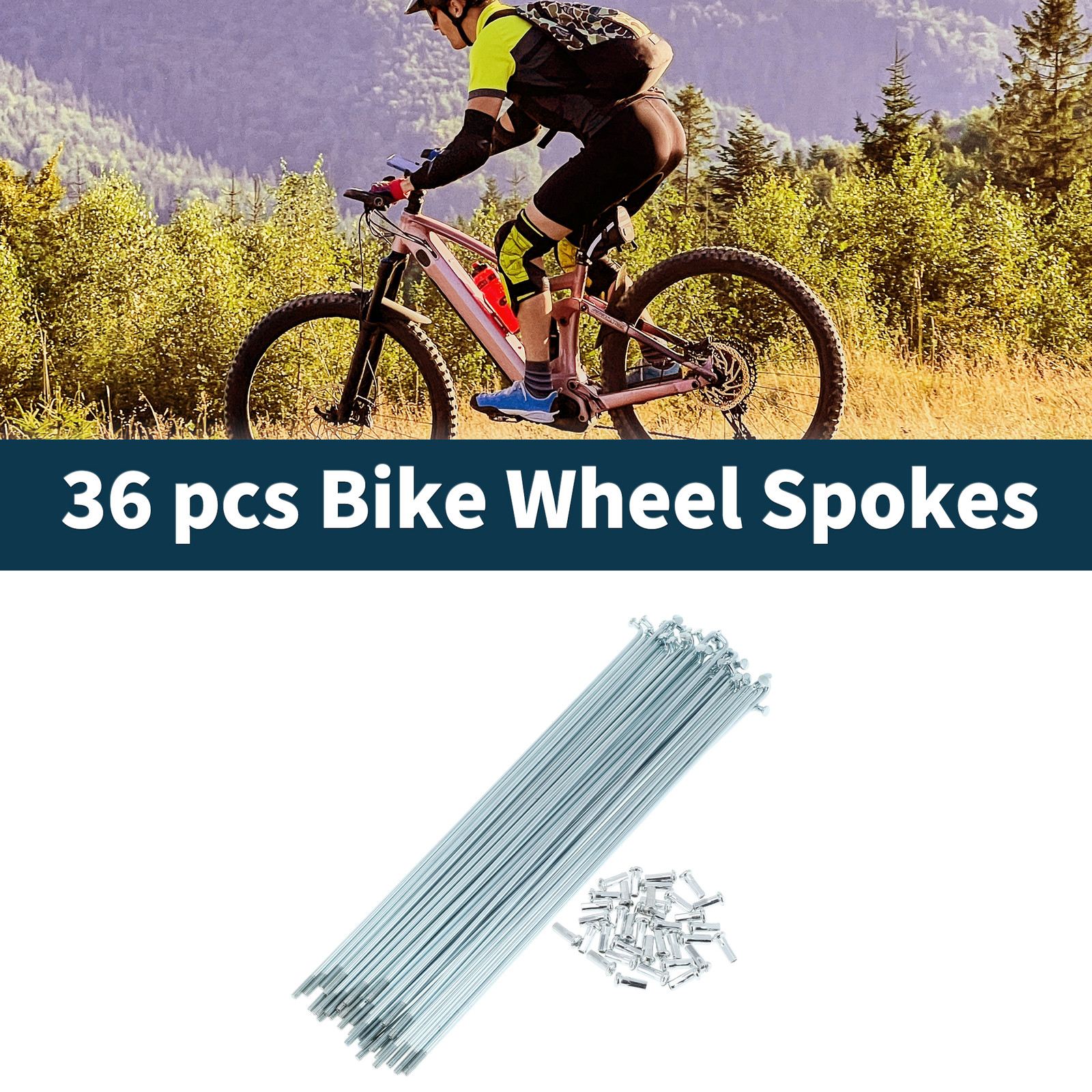 1 Set 13G 185mm Length Bicycle Spokes Nipple 45 Steel Galvanized Universal