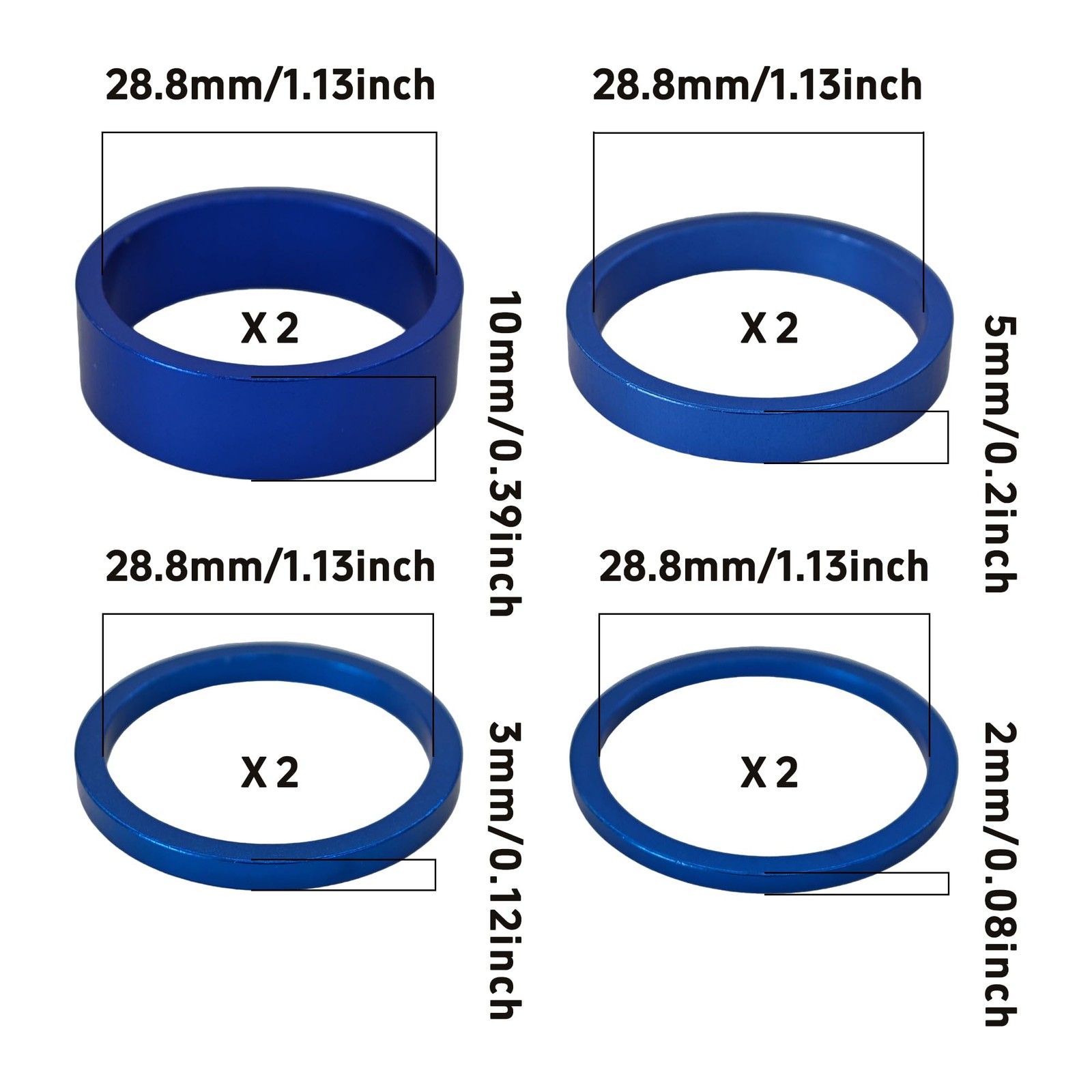 8PCS Blue Aluminum Alloy Bicycle Headset Spacers, Fit 1 1/8-Inch Bike Stem He…