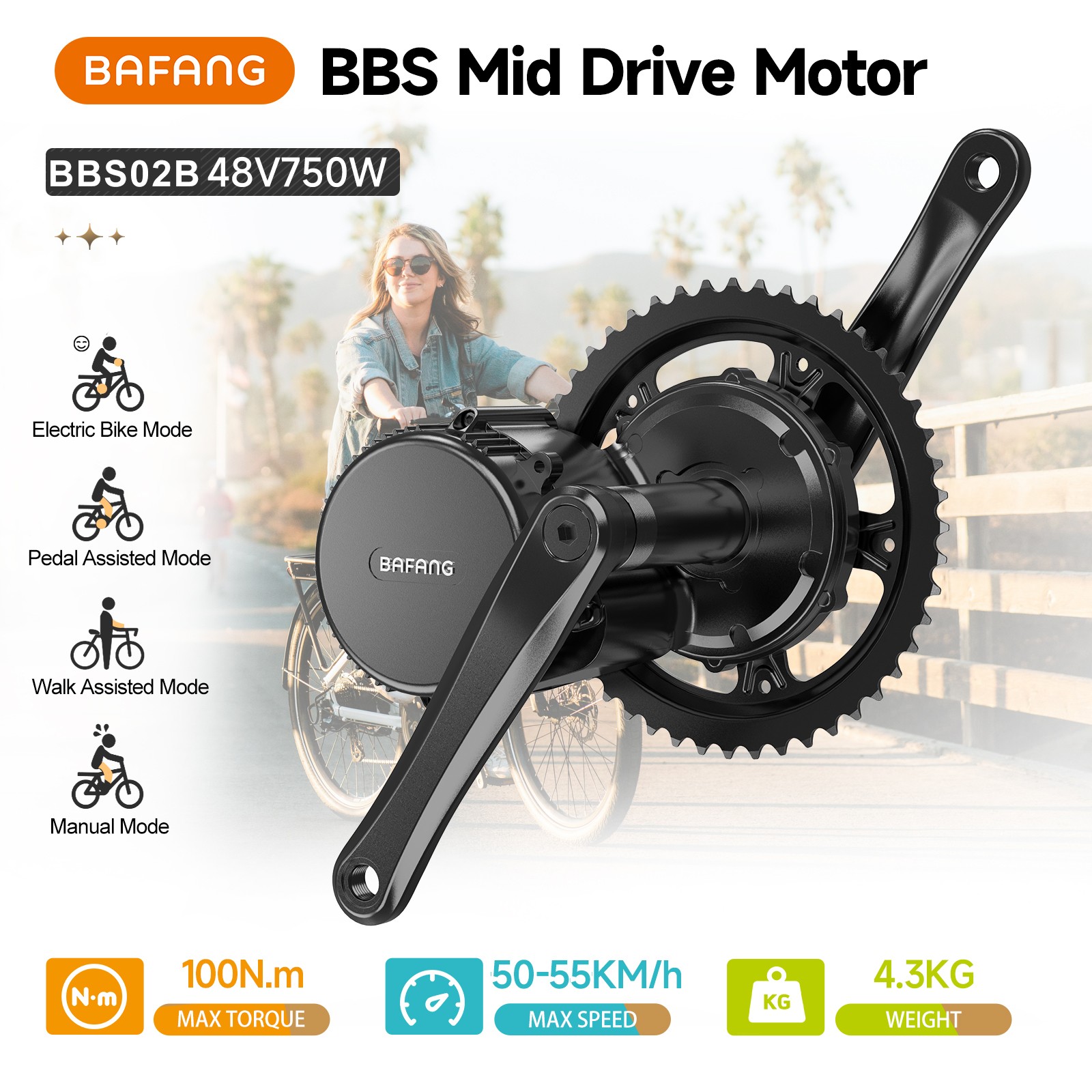 48V750W CAN BAFANG Electric Bicycle Conversion Kits BBS02B DIY Mid Drive Motor
