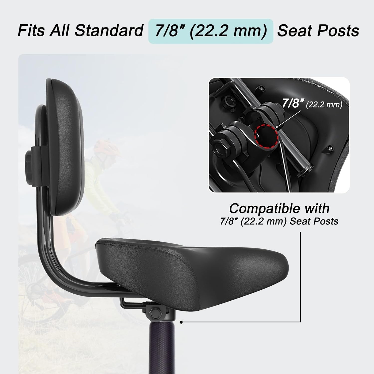 Asiento de bicicleta extragrande con respaldo, acolchado de 11,5″×9,5″ de ancho