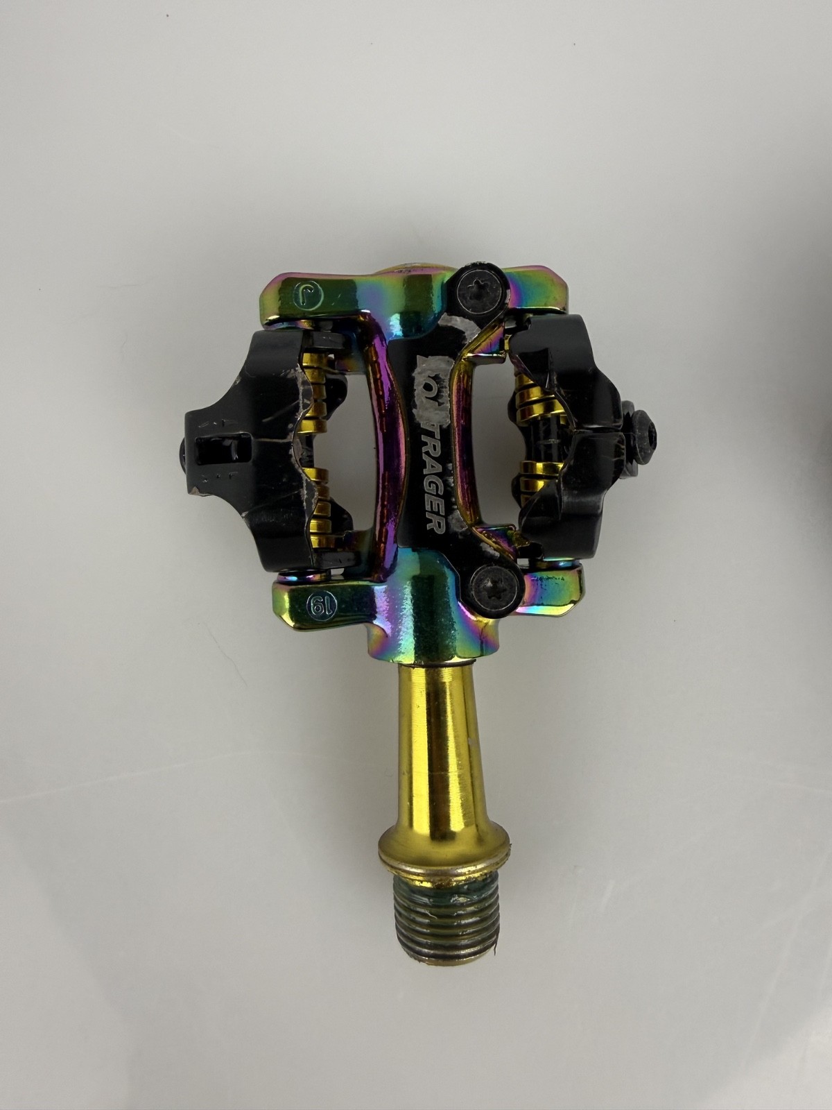 BONTRAGER COMP Oil Slick MTB SPD Pedals. Good Condition. Rainbow colors.