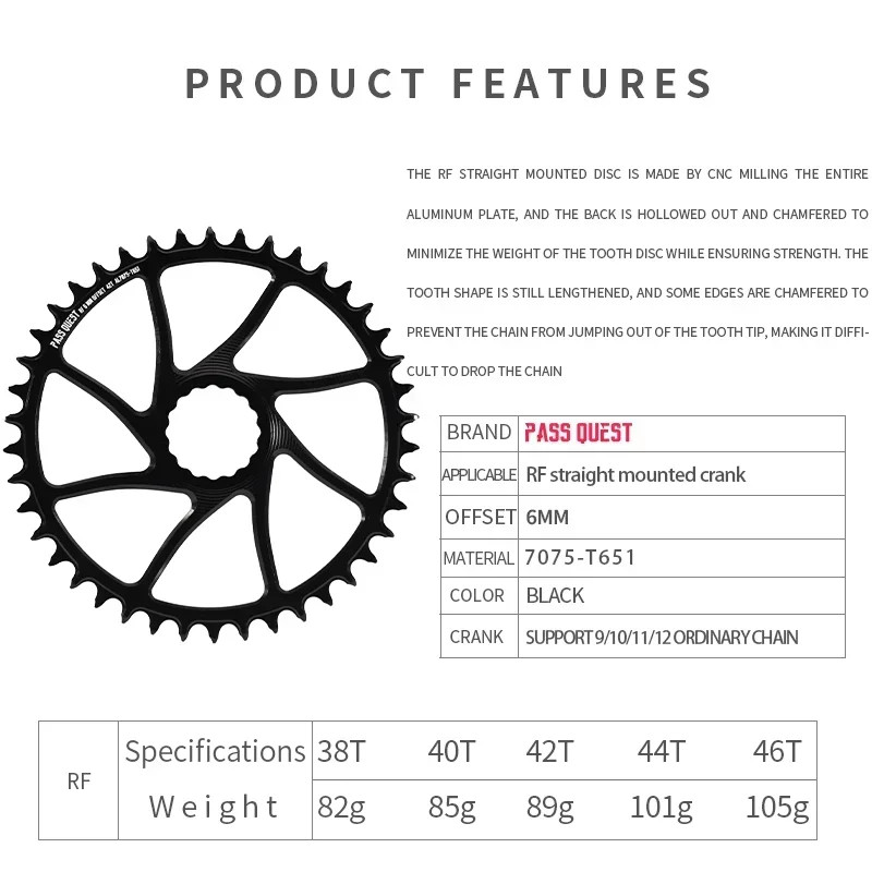 6mm Offset Narrow Wide Chainrings for Straight Mounted Crank 9/10/11/12 Speed