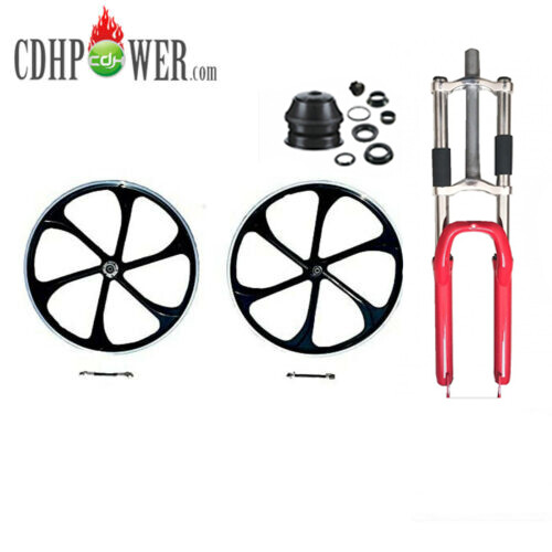 CDHPOWER 26″ Aluminum Mag Wheels Set & Red Bike Fork & Headset-Motorized Bicycle