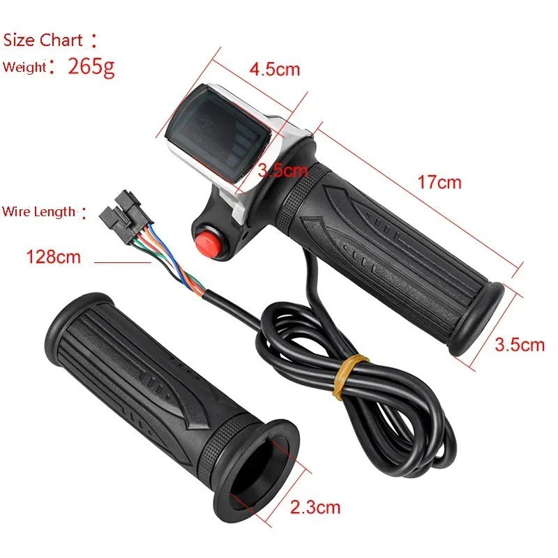 36V 48V 6pin E-Bike Throttle E-Scooter Accelerator Grip Handlebar w/ LED Display