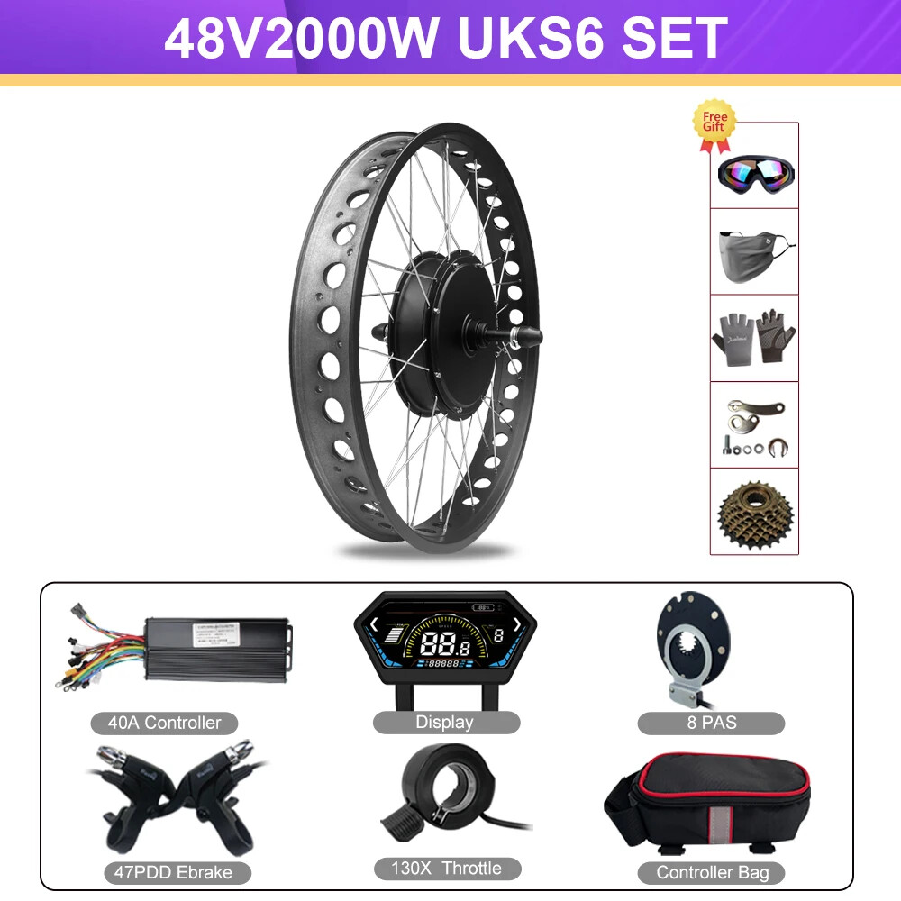 48V 2000W 20 24 26in Snow Fat Tire Electric Bike Rear Rotate Brushless Hub Motor