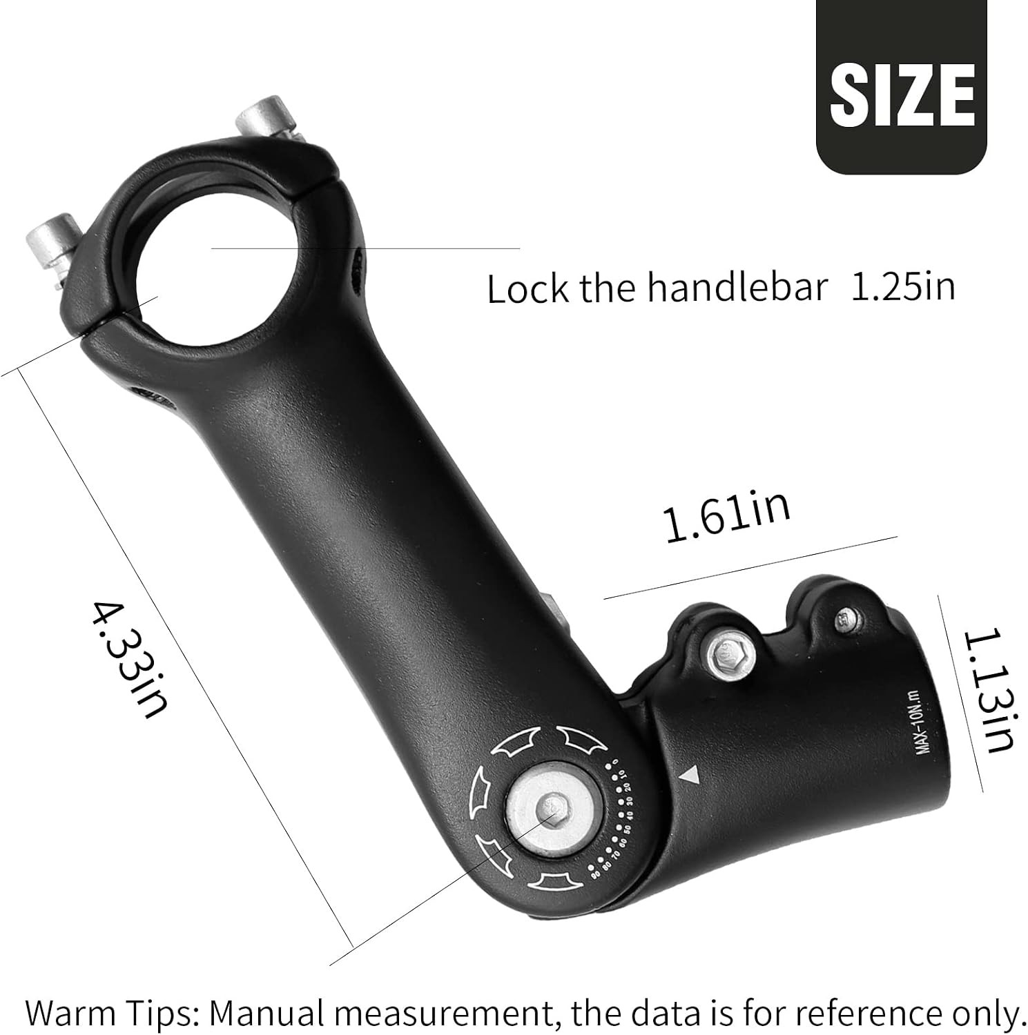 28.6Mm X 31.8Mm Adjustable Bicycle Handlebar Stem, 90Mm/110Mm, 0-90 Degree Rise,
