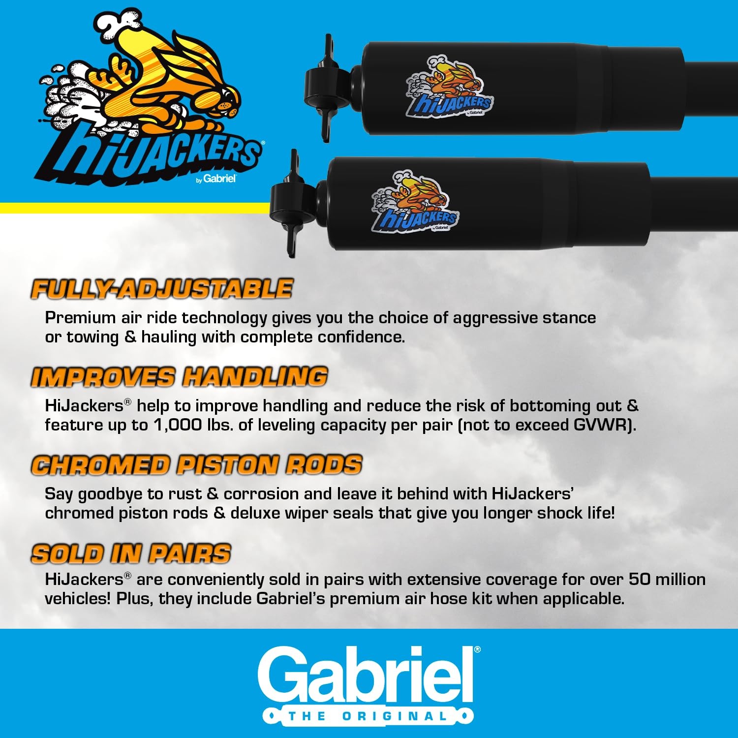 Gabriel HiJackers 49122 Adjustable Rear Air Shocks (Pair) fits 68-70 Cadillac El