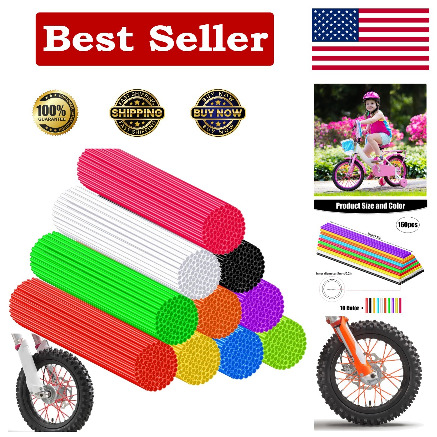 Bike Spokes, 160 Pcs Spoke Skins, 10 Mixed Colors Bike Spoke Covers, Dirt Bik…