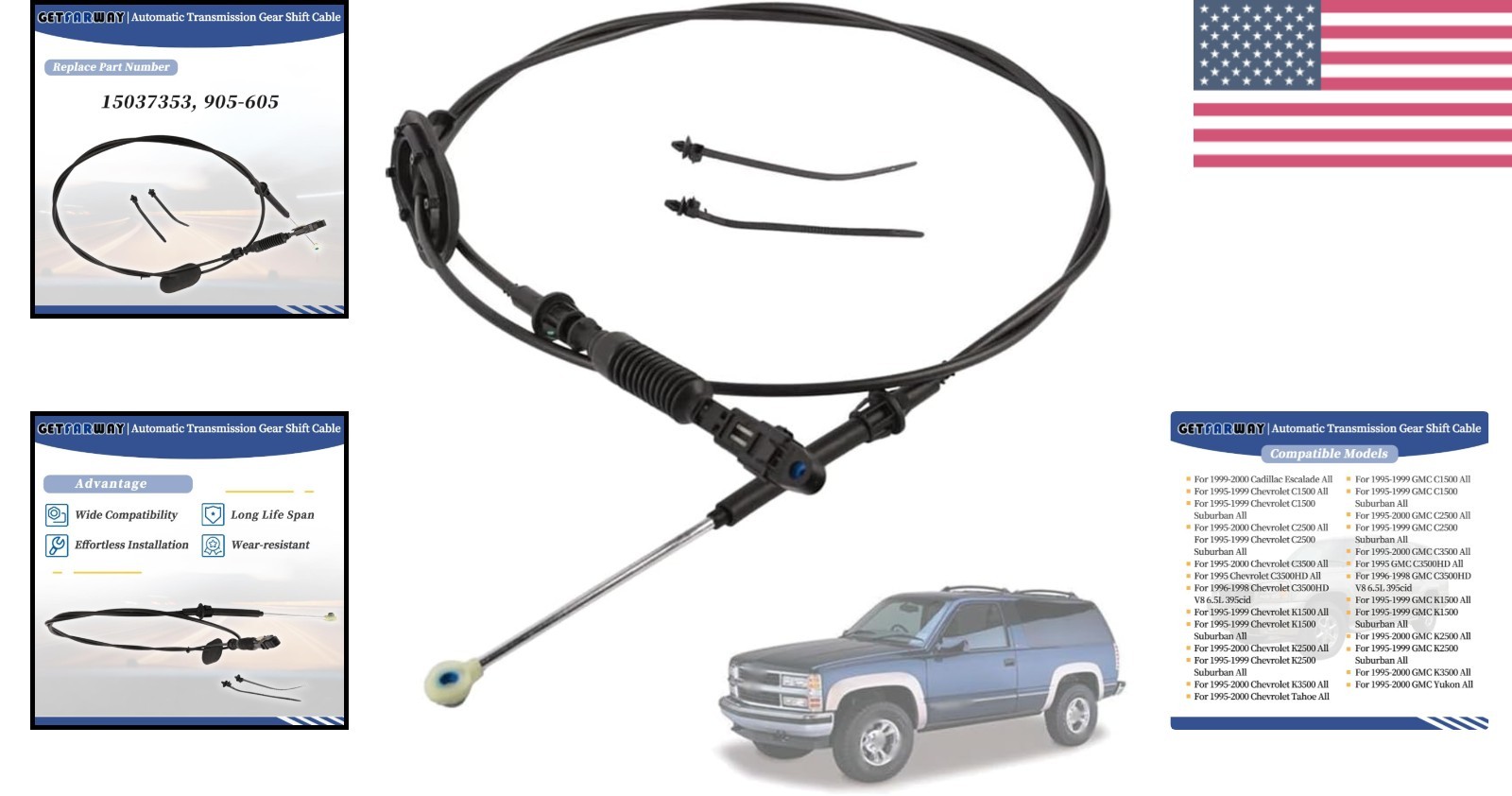 15037353 Automatic Transmission Gear Shift Cable Compatible with 1995-2000