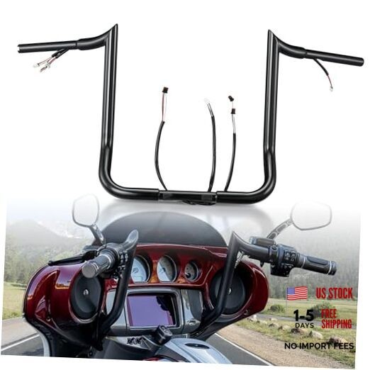 PRE-WIRED 16″ Meathook Monkey Bar 1 1/4″ Ape Hangers Handlebars 16 inch Black