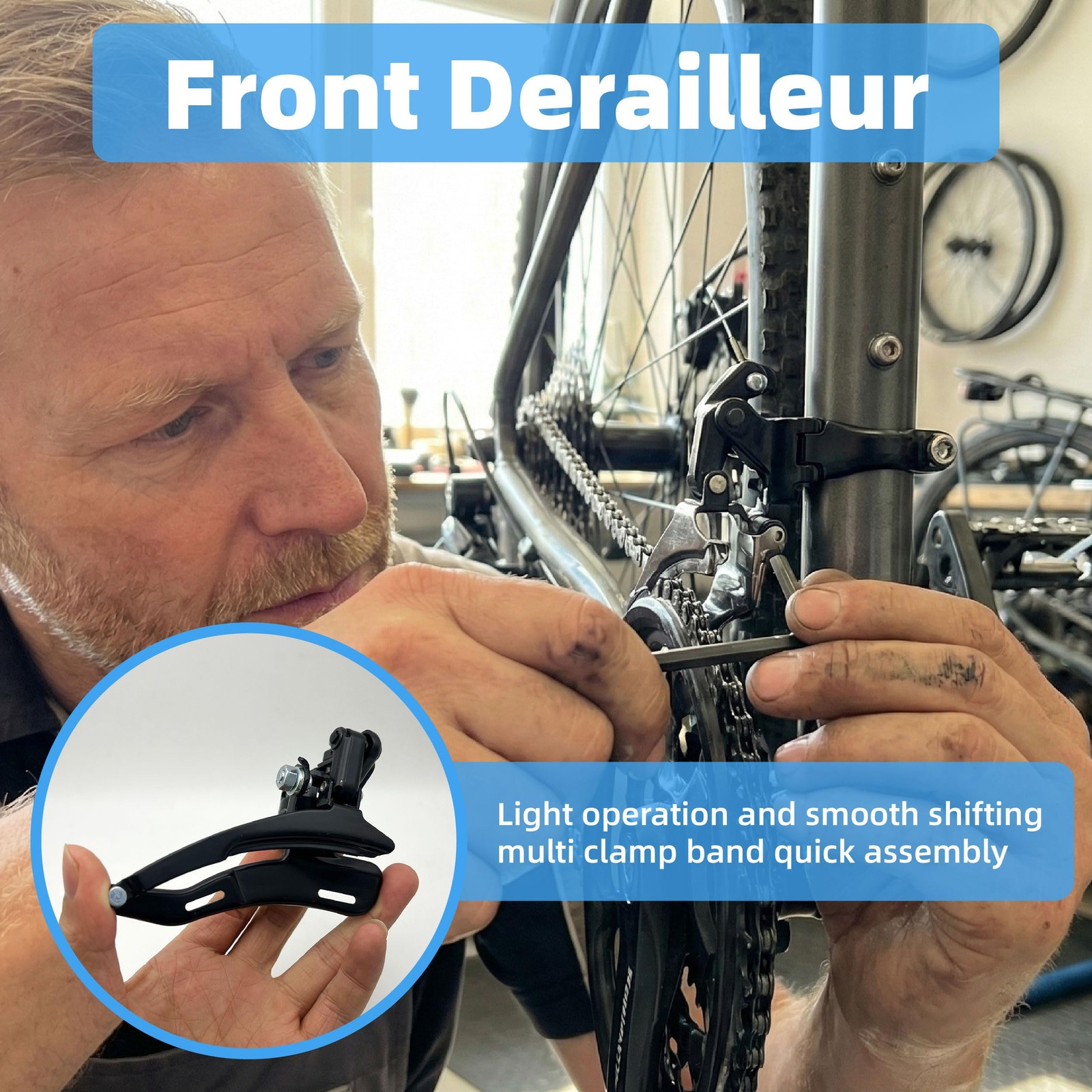 Universal Bike Front Derailleur 3 Speed Top Pull Bottom Clamp Shifter Gear