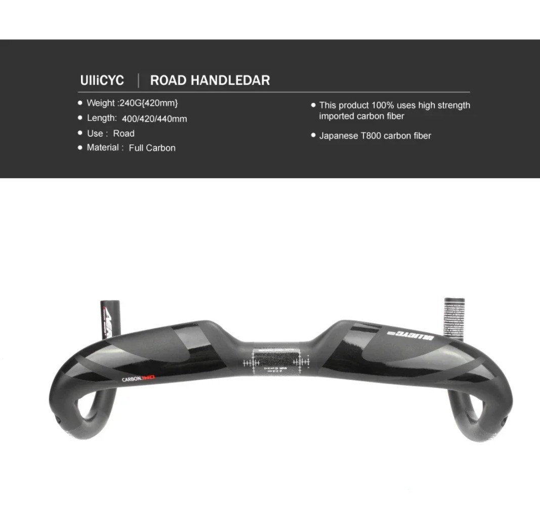 Carbon Fiber Road Bike Handlebar 31.8mm Diameter 360-440mm Bike Accessories